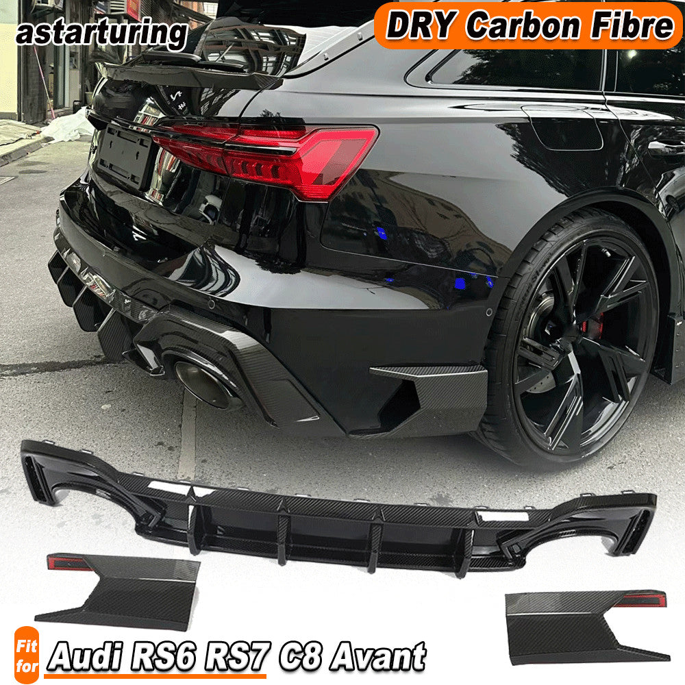 for Audi RS6 RS7 C8 Avant 2019-2024 Dry Carbon Rear Bumper Lip Diffuser Splitter