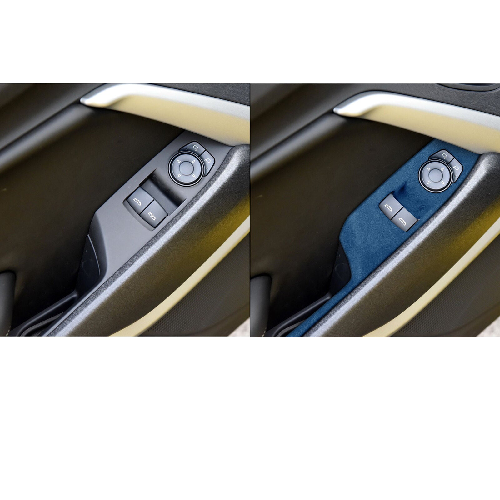 Car Glass Window Lifting Lock Panel Trim for Chevrolet Camaro 2016-20 Blue Suede