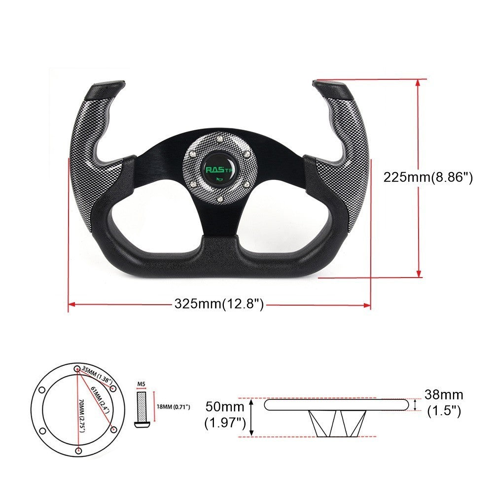 Universal 6 Hole 13/325mm Flat Drift Racing Steering Wheel U-Shape Horn Button