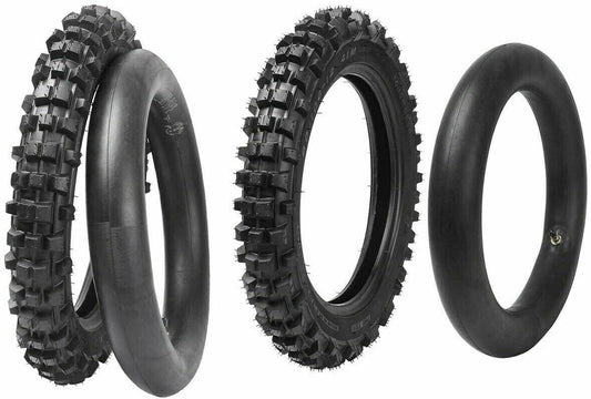 Front 60/100-14, Rear 80/100-12 tires and inner tubes suitable for 110cc and 125cc Dirt Trail bikes.