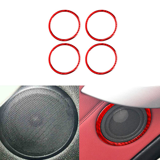 4 x Red Carbon Fiber Loudspeaker Circle Trim Cover for BMW 3Series F30 2013-2018