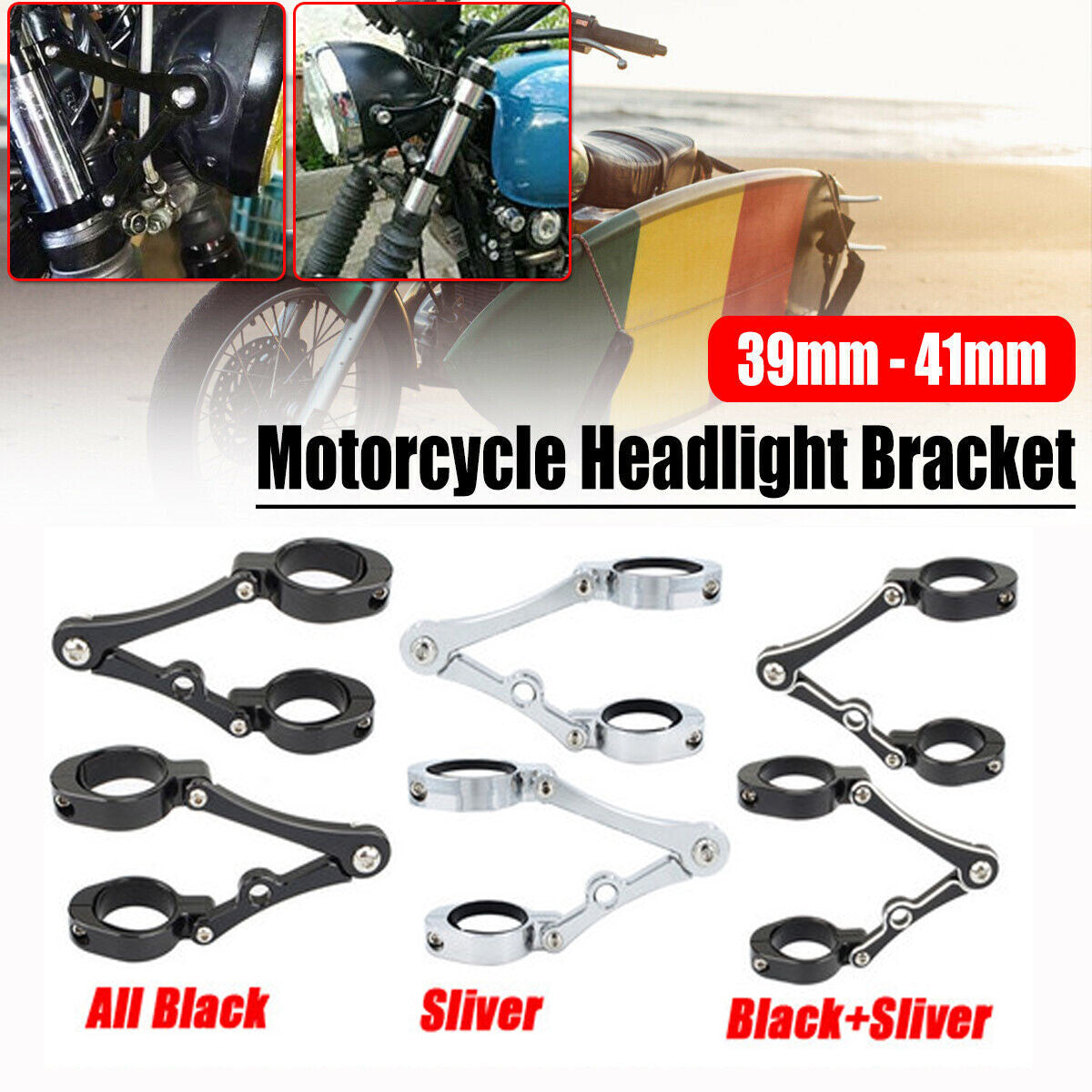 2x Universal Headlight Bracket 39-41mm Motorcycle Mount Clamp Fork Tube Holder