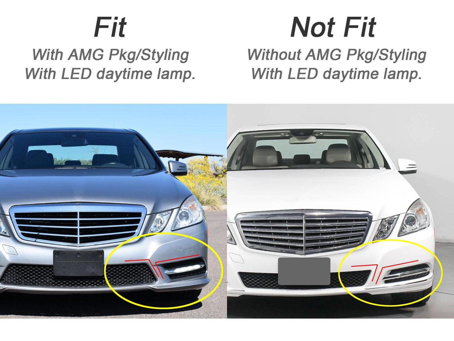 Fit For 2010-2013 for Mercedes W212 E350 Left Right Fog Lamp Grille Trim Molding Kit