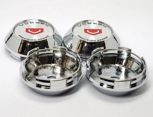 4-piece set of 68mm Vossen logo wheel center caps, hubcaps, rim caps, badges, silver, red