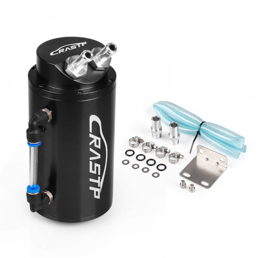 Aluminum Black Round Car Engine Oil Catch Tank Can Reservoir Breather Kit