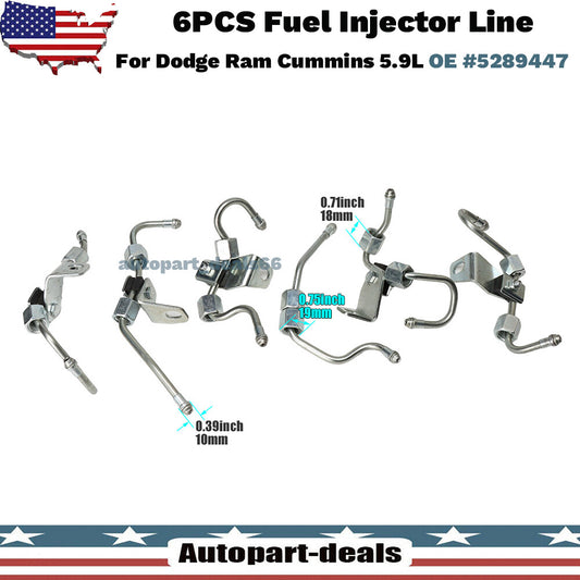 6 X Fuel Injector Line 5086872AB 5289447 For 2003-2009 for Dodge 5.9L Diesel