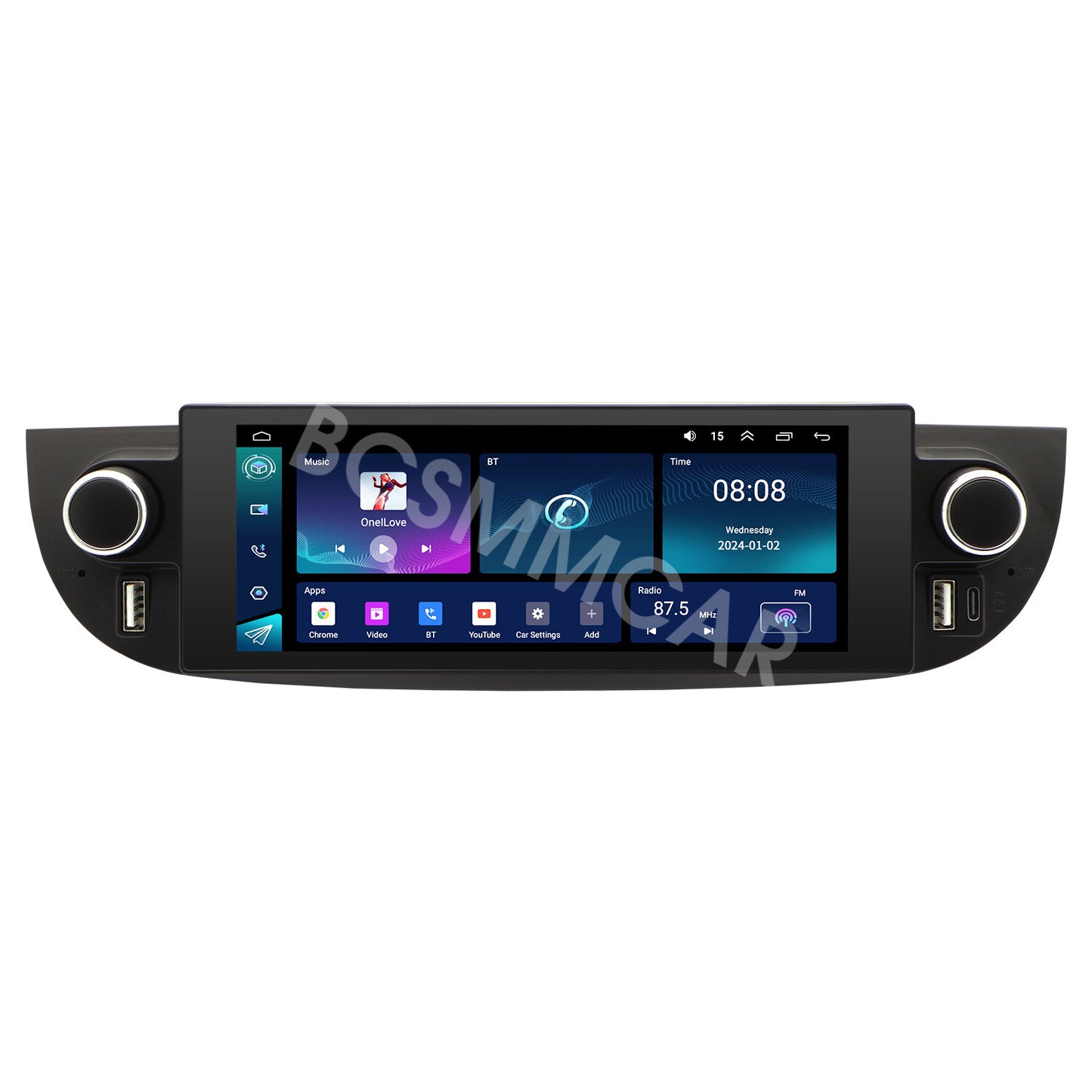 1Din Car Stereo Radio GPS For Carplay WlFl W/Free Cam Fit for Fiat 500 2007-2018
