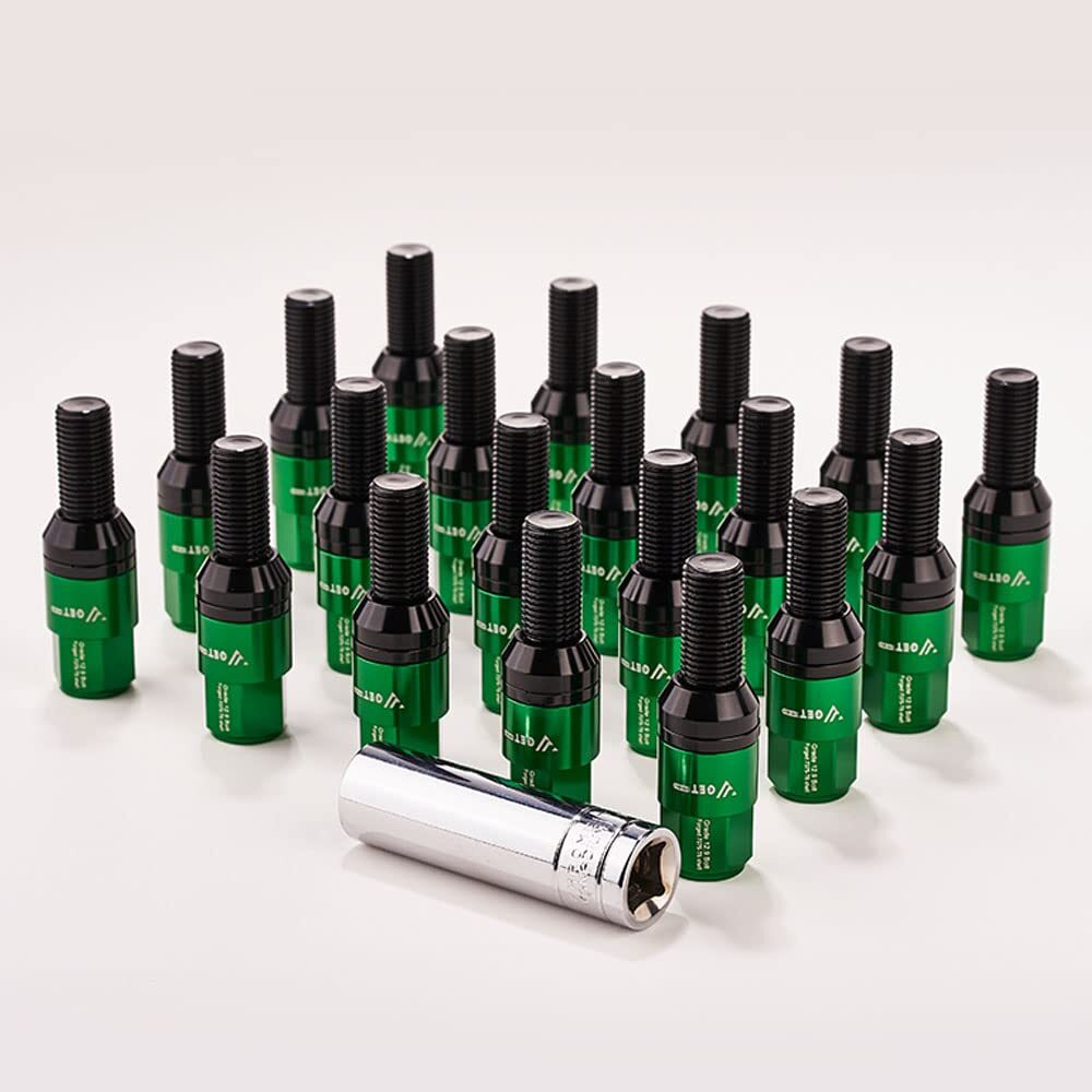 20-pack green M12x1.25 wheel lug bolts, tapered for seat studs, 28mm shank, suitable for Jeep for Chrysler .