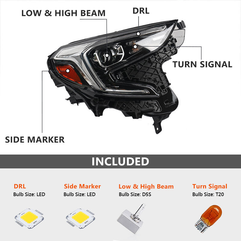 For 2018-2021 for GMC Terrain HID/Xenon w/LED DRL Projector Headlight Passenger RH