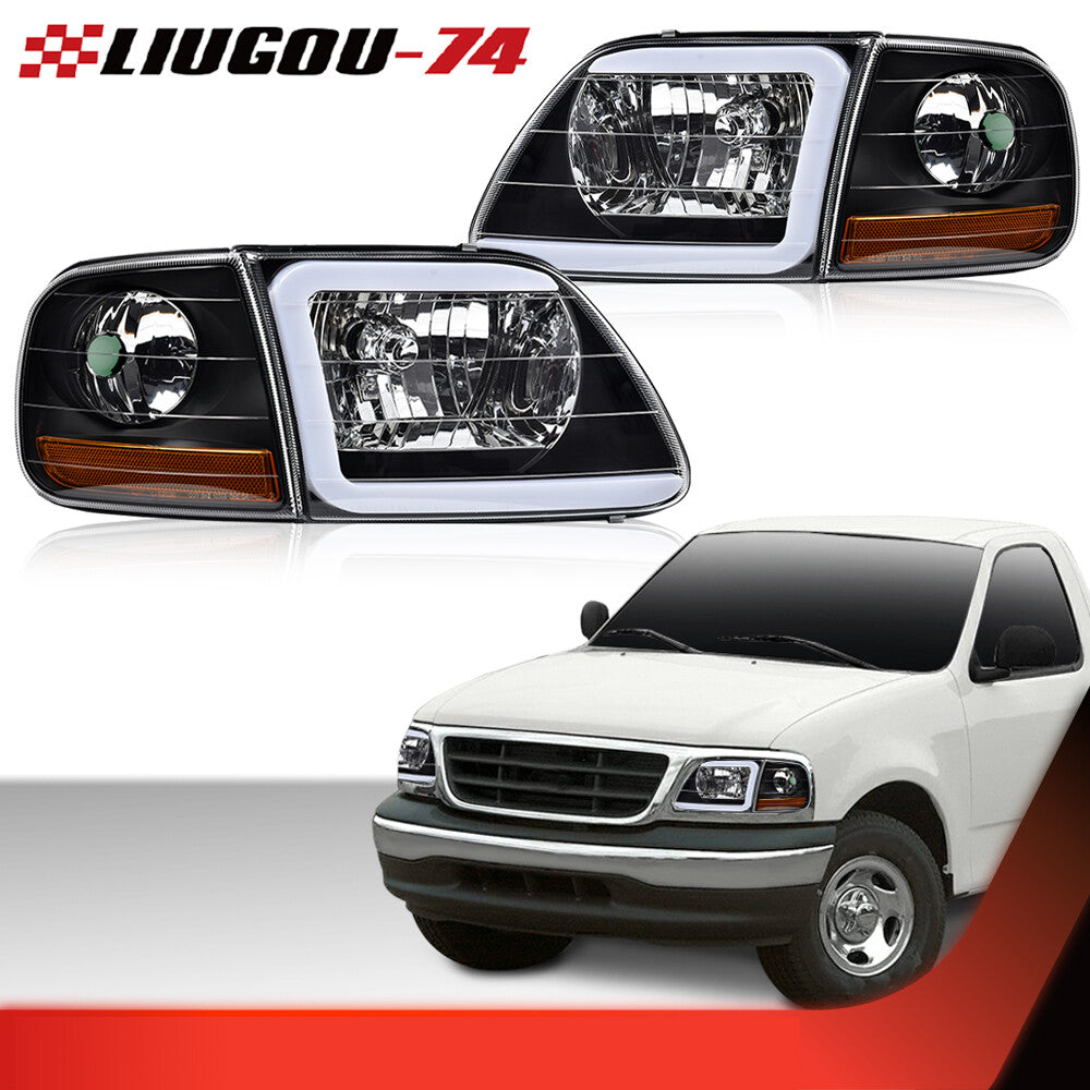 Suitable for 1997-04 F-150 Expedition LED DRL headlights and cornering lights in black/clear.