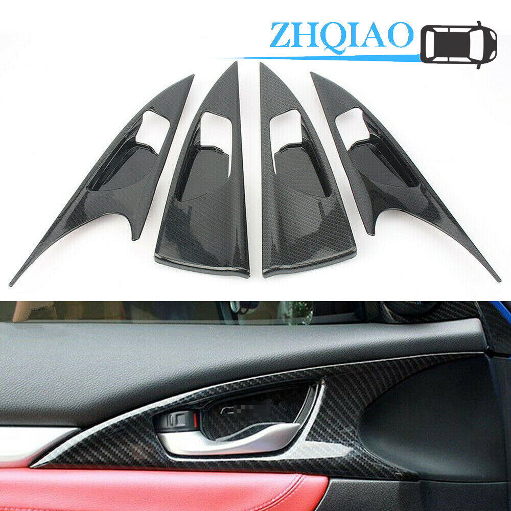 Carbon Fiber Inner Door Handle Bowl Cover Trim Fit for Honda for Civic 2016-2018