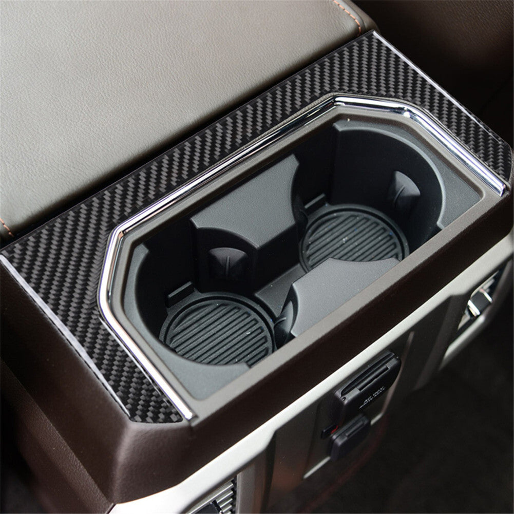 Carbon Fiber Interior Rear Cup Holder Panel Trim Cover for Ford F-150 2015-2017