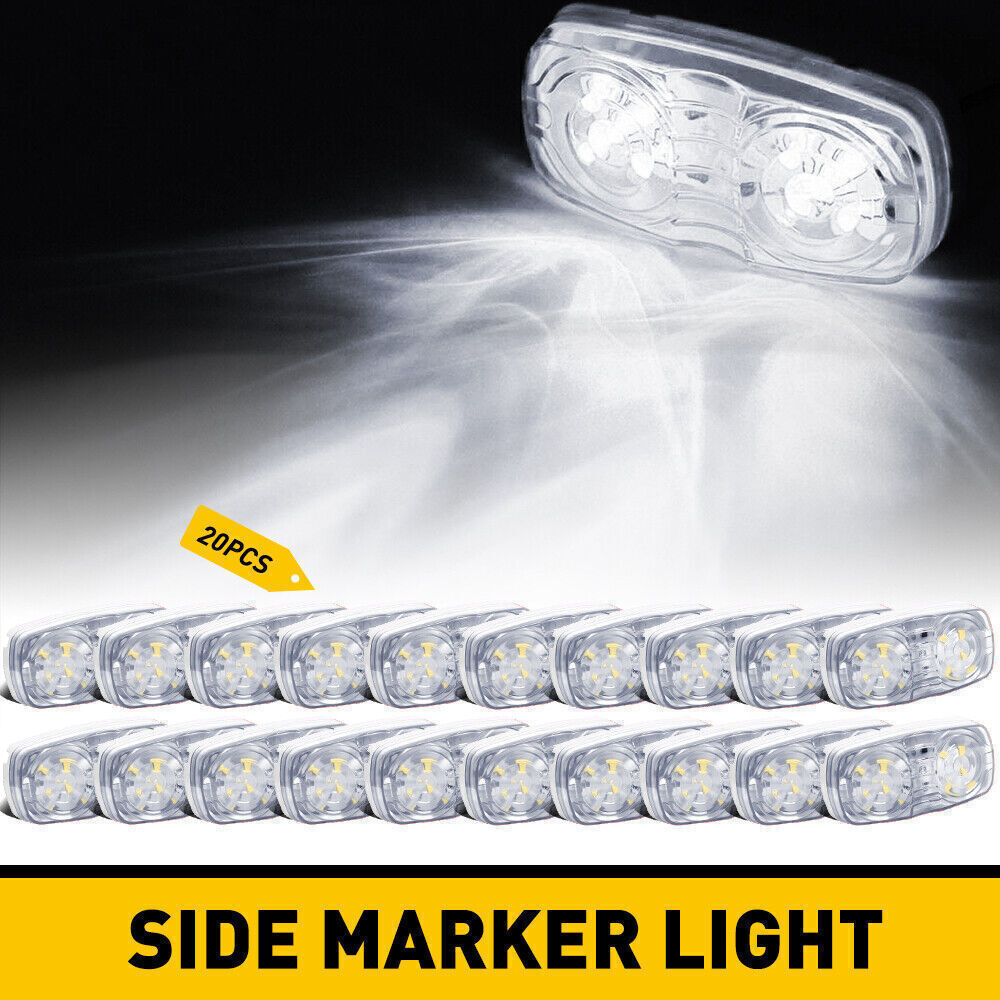 20pcs Trailer White Marker LED Lights Double Bullseye 10 Diodes Clearance Lights