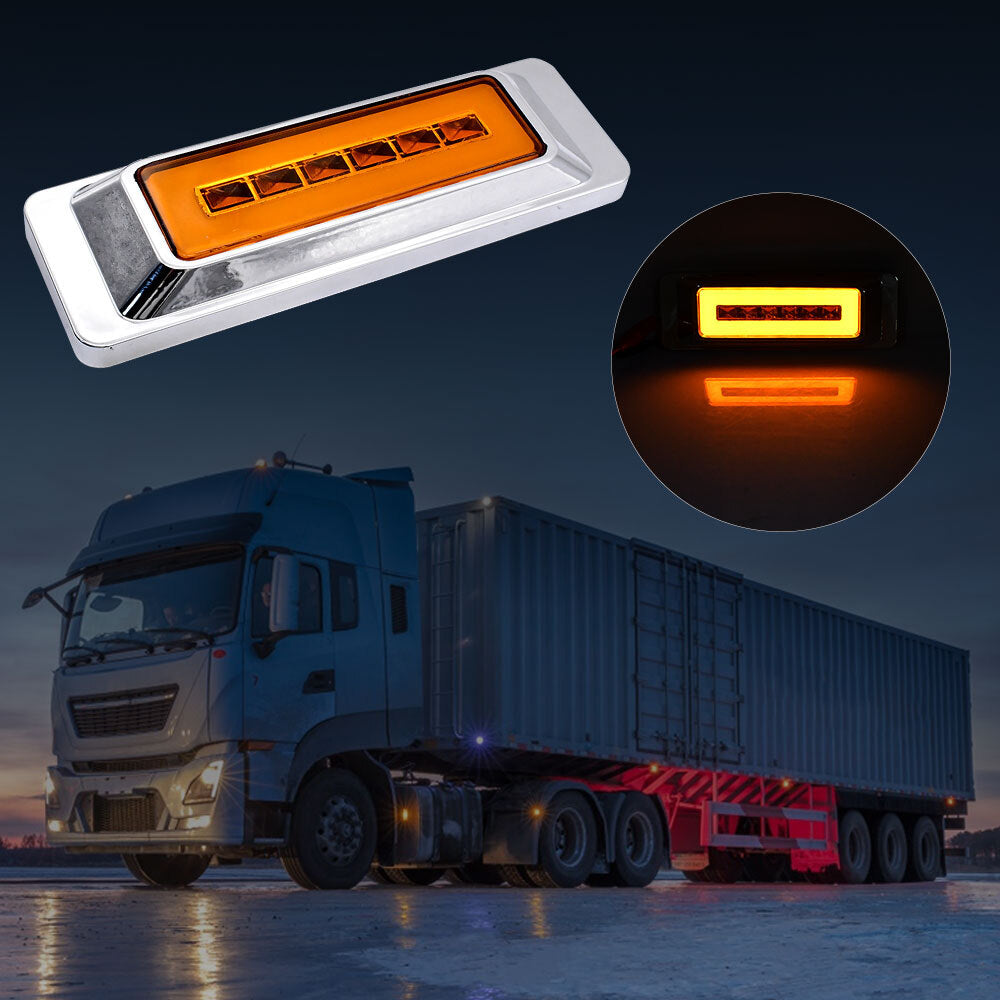 2pcs Amber Chrome Rectangle LED Side Marker Lights Semi Truck Turn Signal Lamp