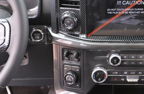 Carbon fiber style center control knob trim for Ford F-150 (2021-2022)