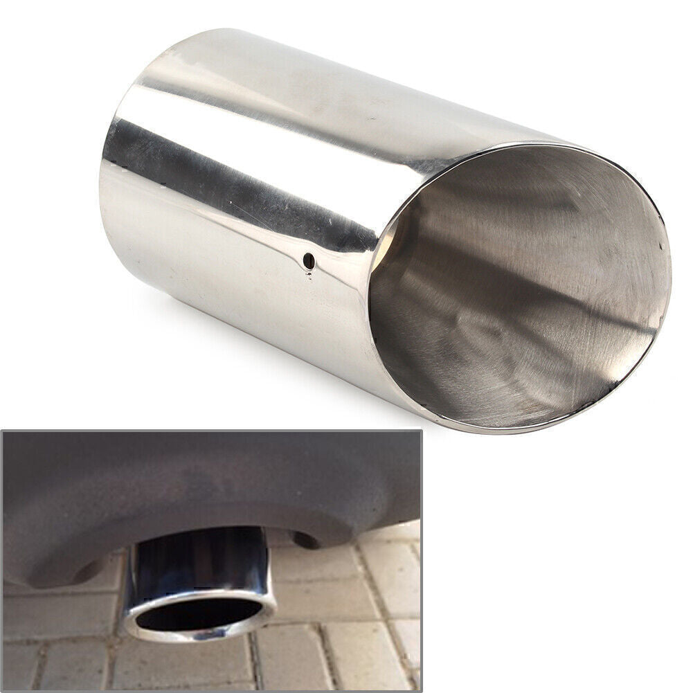 89mm Stainless Steel Car Exhaust Tail Muffler Tip Pipe Round Accessories Silver