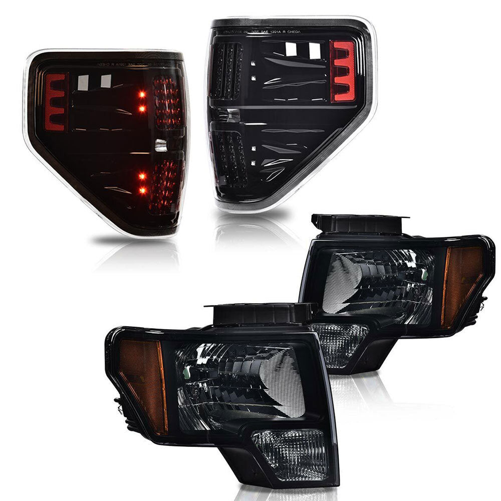 Suitable for 2009-2014 for Ford F150s - Smoke Lens Headlights + LED Tail Brake Lights (Pair)