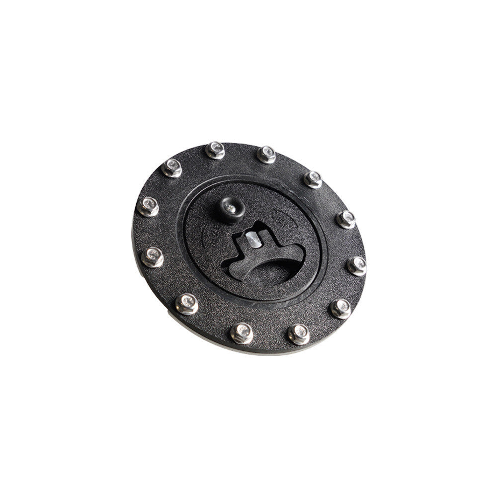 Steel billet aluminum easy-fill fuel cell gas cap with 12-hole battery waste pad