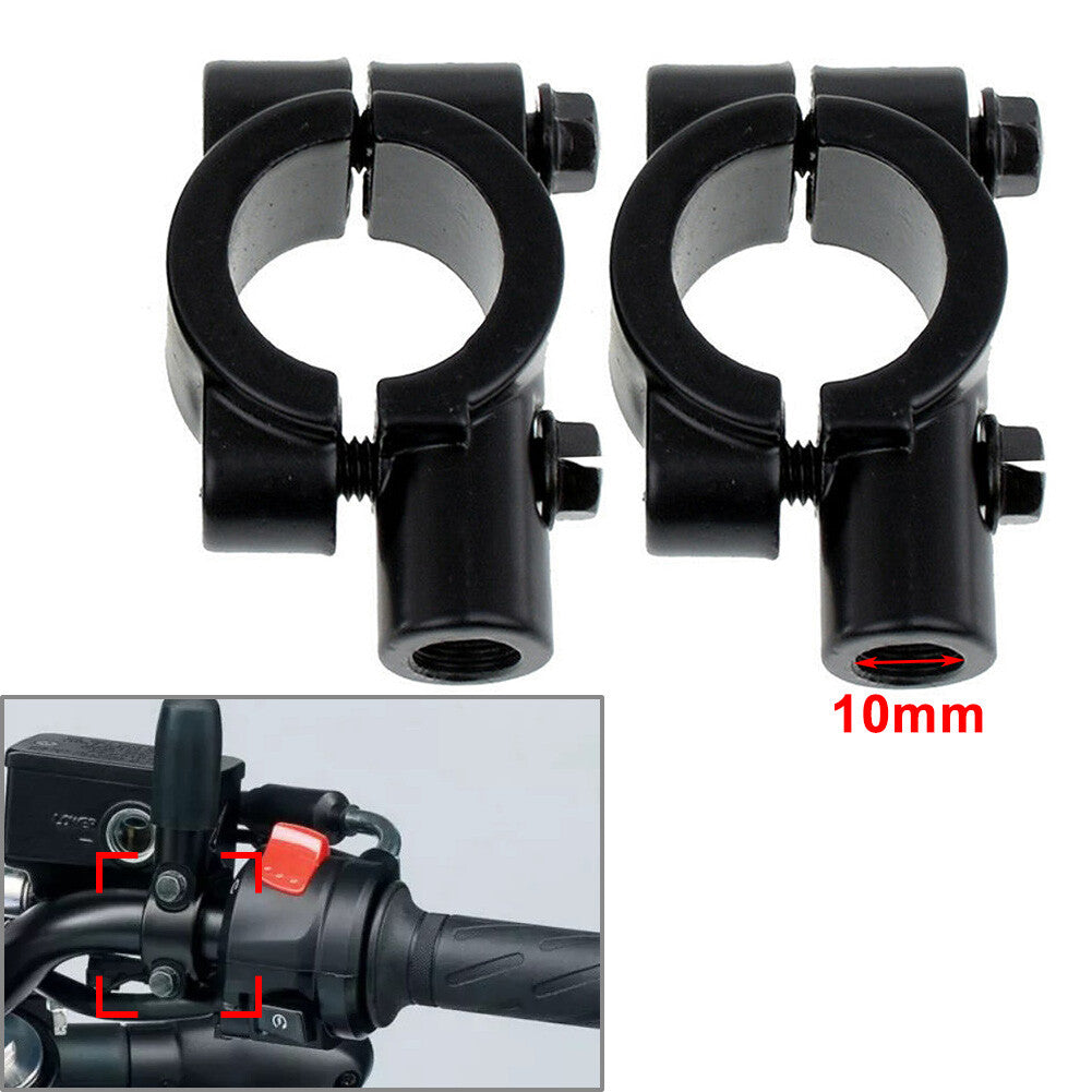 M10 22MM Handlebar Mirror Mounts Holder Clamps Adaptor Motor Bike Black Pair UK