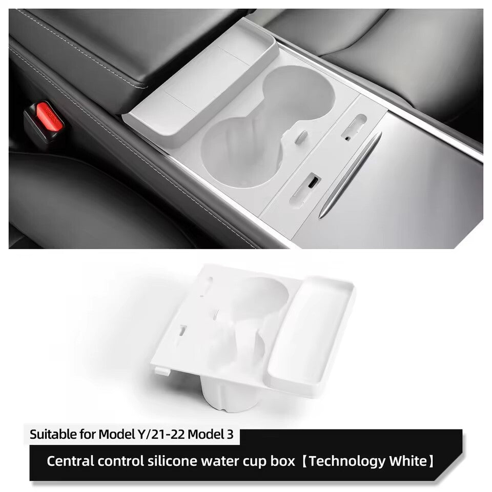 for Tesla for Model Y /3 Central Control Storage Box Cup Holder Drinks White