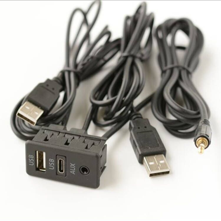 Car AUX Dual USB Port Panel USB Extension Cable Adapter 150CM Dash Flush Mount