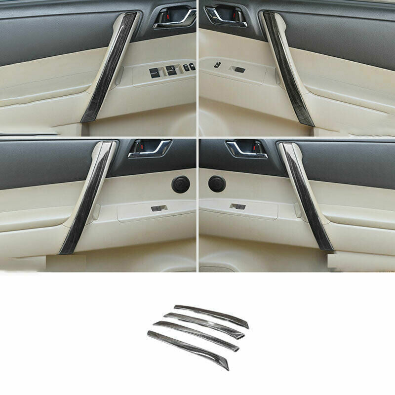for Toyota Highlander 2008-2013 Black Wood Grain Door Armrest Strip Cover Trim