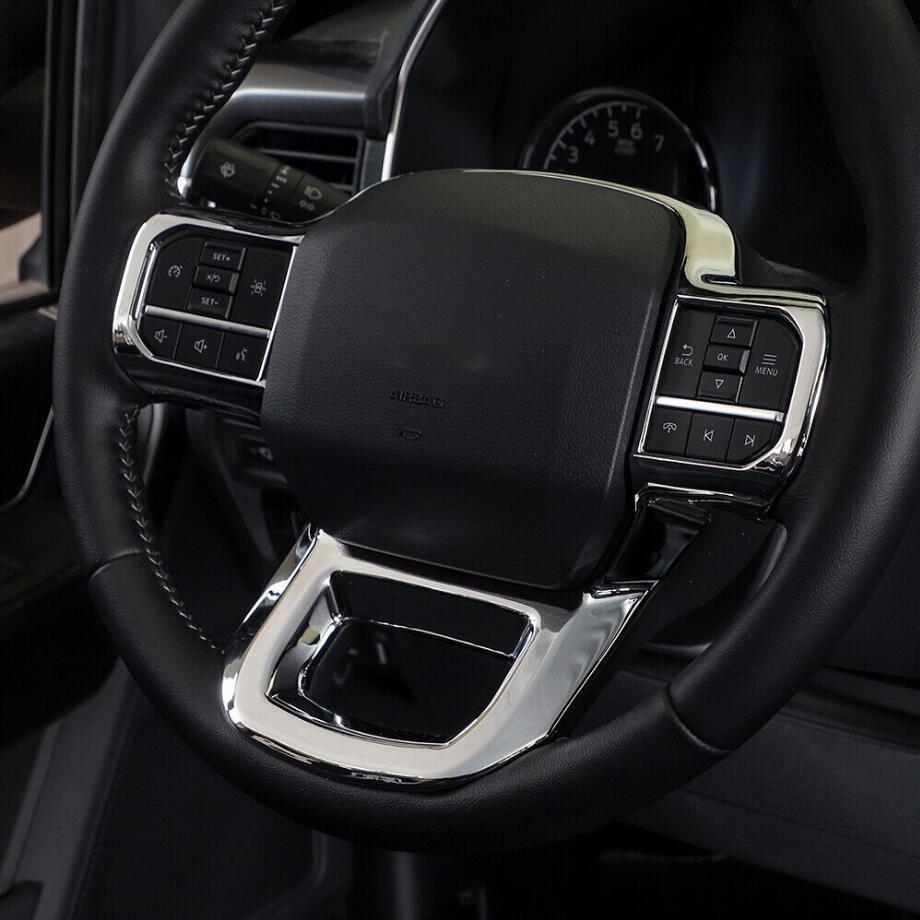 Automotive steering wheel panel cover trim for Ford F150 F-150 21-23 chrome alloy accessories