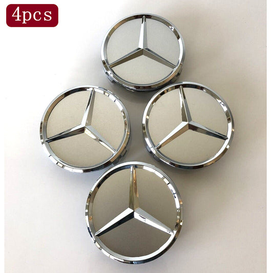 4-piece set of center hubcap badges for silver wheels, 75mm AMG badges
