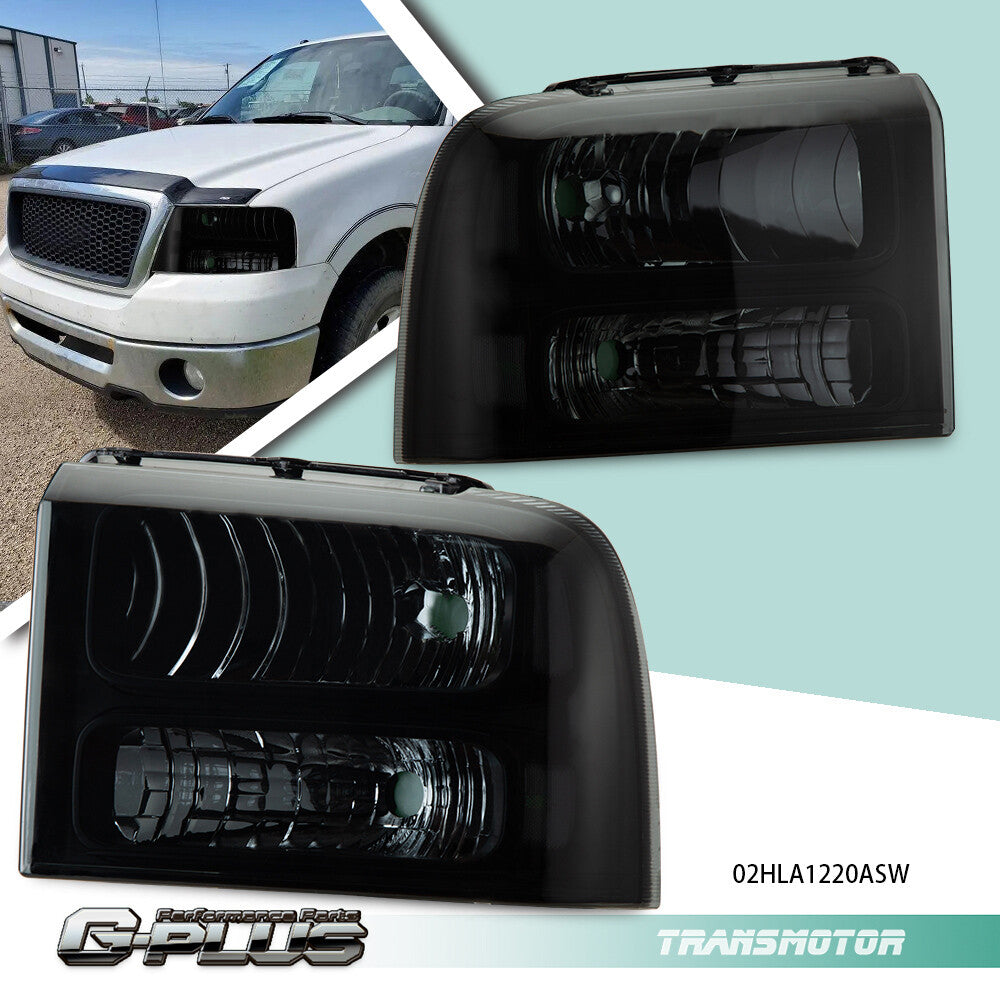 Super clear corner smoked headlights suitable for 2005-2007 for Ford F250 and F350.