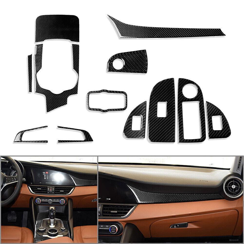 12 Pcs Carbon Fiber Full Set Interior Cover Trim for Alfa Romeo Giulia 2017-2019