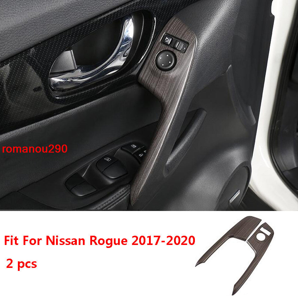 for Nissan Rogue 2017-2020 Wood Grain Front Inner Door Armrest Trim Stripes ABS