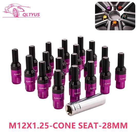 20PC 28mm M12x1.25 Wheel Lug Bolt Cone for Seat Studs for Jeep for Chrysler for Dodge Purple