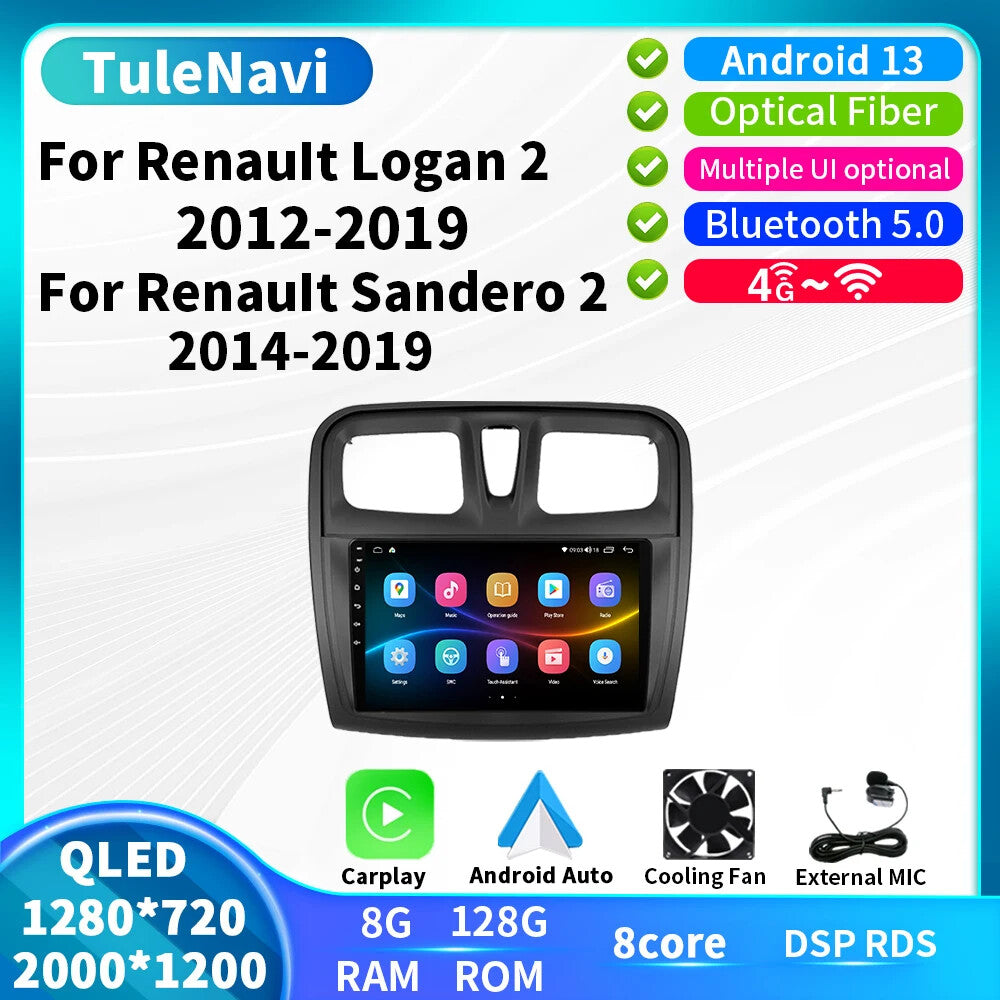 for Renault Logan 2 Sandero 2 2012-2019 Car Radio GPS Stereo Multimedia Player