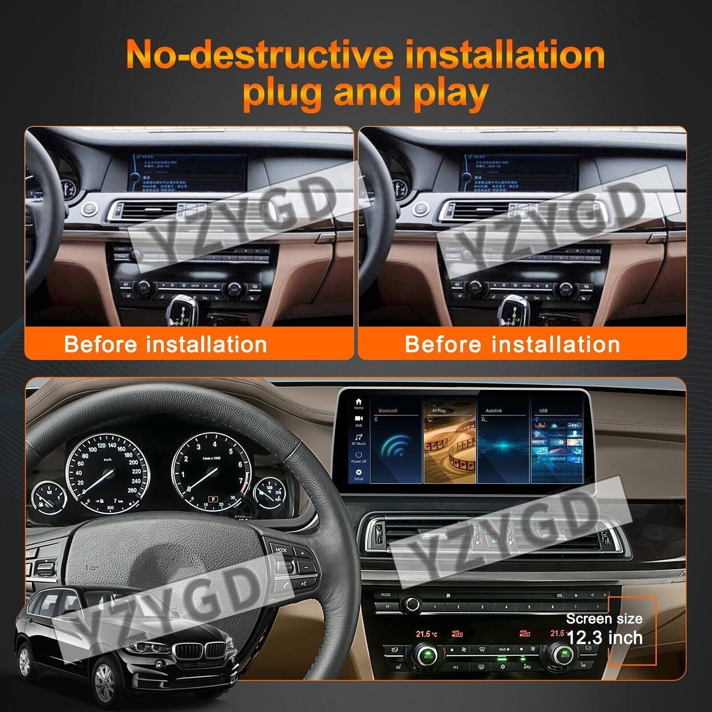 10.25' Wireless CarPlay Android Auto TouchScreen for BMW 6 Series 2010-2017