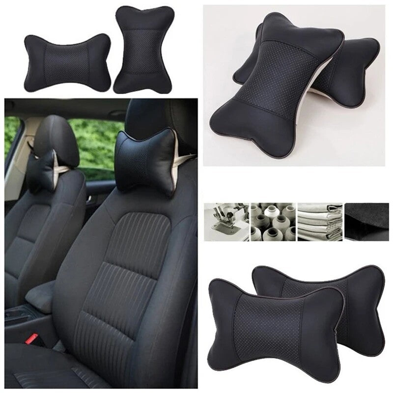 2pcs Car Neck Pillow PU Leather Ventilation Headrest Comfortable Pillow Cushion