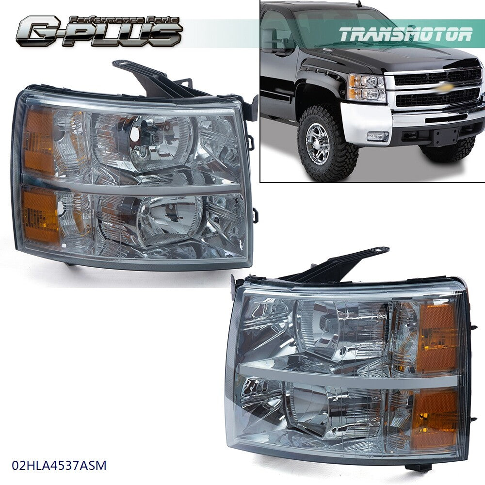 Suitable for 07-14 for Chevrolet Silverado smoked headlights (left + right)