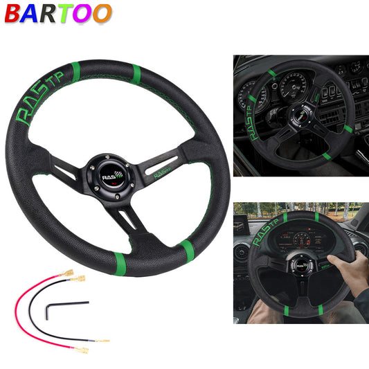 RASTP Deep Dish Drifting Sport Steering Wheel Aluminum Racing Green 14inch