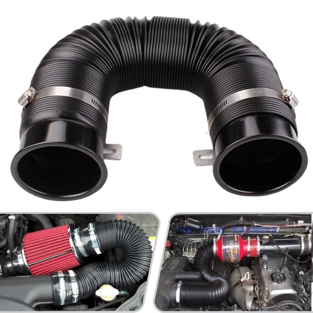 Universal 3in Flexible Car Cold Air Intake Hose Filter Pipe Telescopic Tube Kit