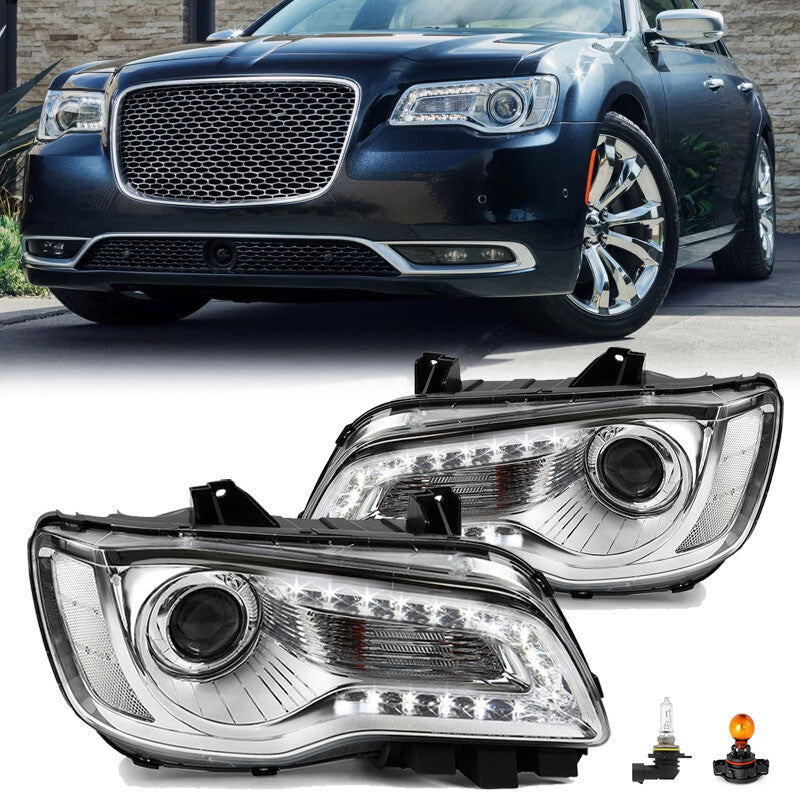 2P Headlights For 2015-2023 for Chrysler 300 Chrome Halogen LED DRL Projector LHRH