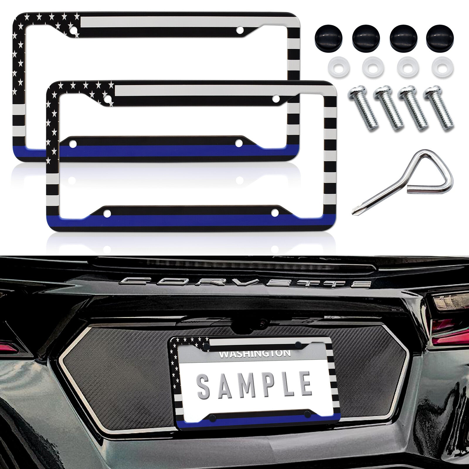 2X for Ram 1500 2500 US Flag Patriotic Car License Plate Frame Front Rear Cover