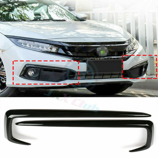 2X for Honda for Civic Sedan 19-2021 Gloss Black Exterior front fog light Cover Trim