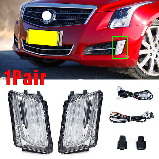 Pair Front LED Bumper Headlights Fog Lights for Cadillac ATS 2013-2016