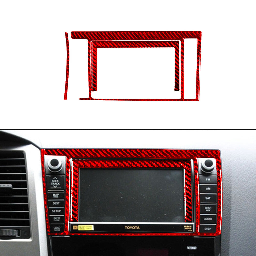 Red Radio Display Frame Panel Trim Cover Carbon Fiber for Toyota Tundra 2007-013