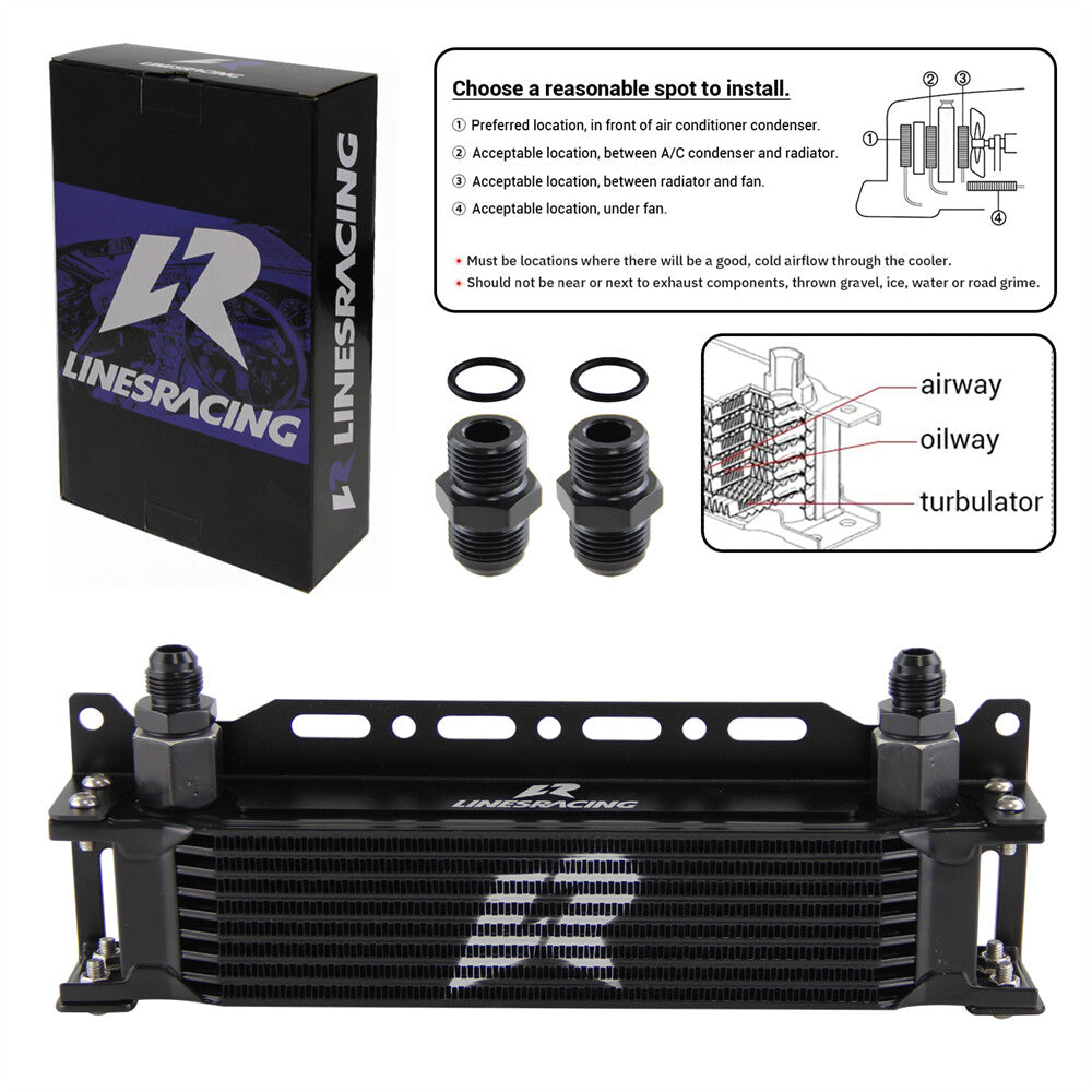 Aluminum Universal 9 Row G1/2 248MM Oil Cooler+2PCS AN8  AN10 Fittings+Bracket