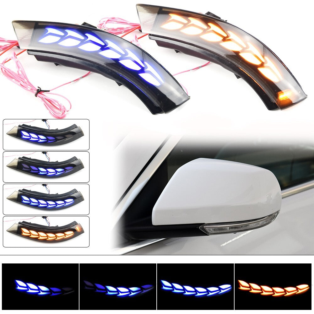 Sequential LED Dynamic Side Mirror Turn Signal Light Assembly Blue for Cadillac