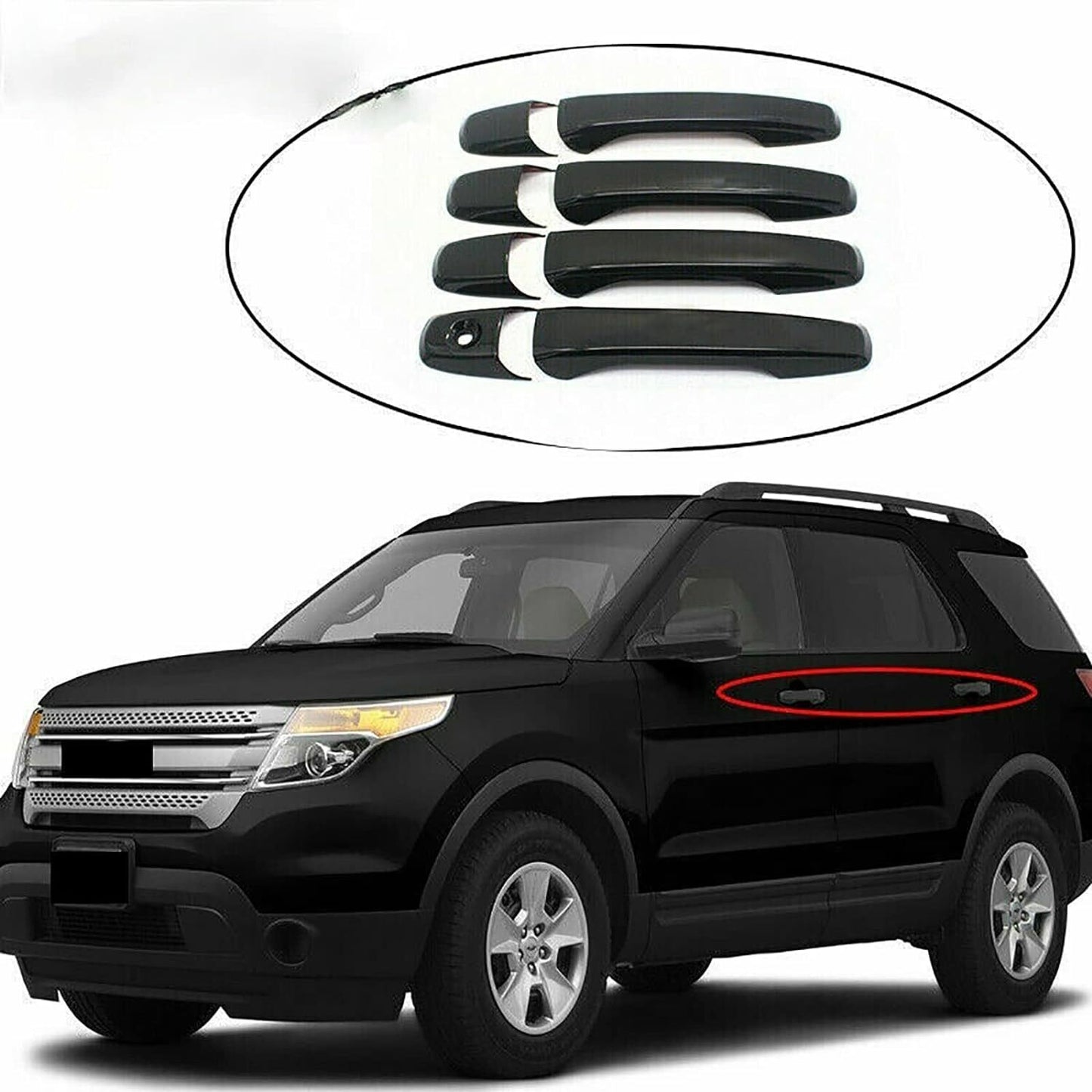 GLOSSY BLACK FOR 2011-2019 for FORD EXPLORER 8PCS DOOR HANDLE TRIM COVERS NO SMR KEY
