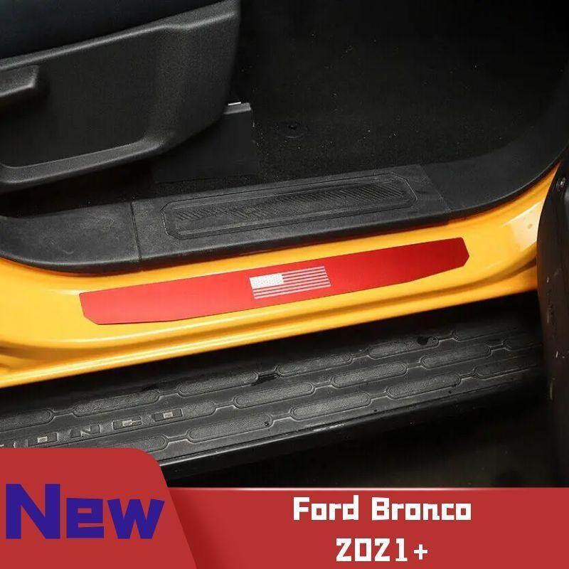 American flag alloy Red Door Sill Scuff Plate Guard 4x for Ford Bronco 21-2023