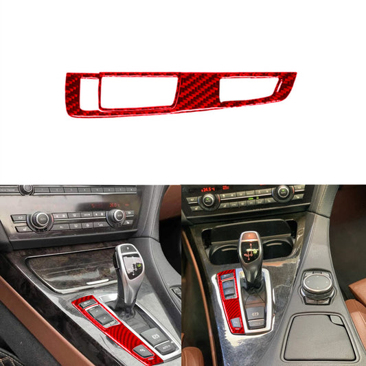 Red carbon fiber transmission button trim for BMW 6 Series F12 F13 2011-2018
