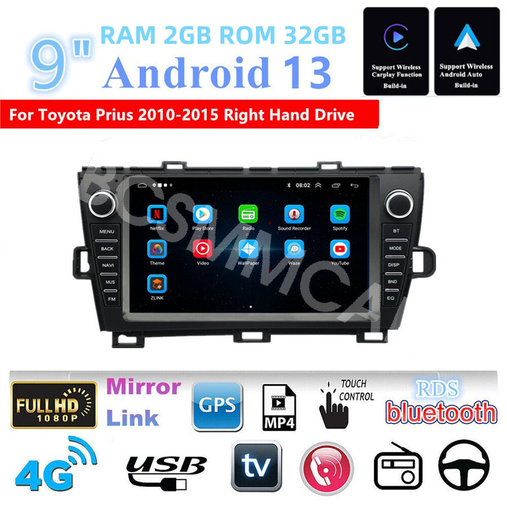 Fit for Toyota Prius 2010-2015 9in Android 13 Stereo Radio GPS WiFi For Carplay
