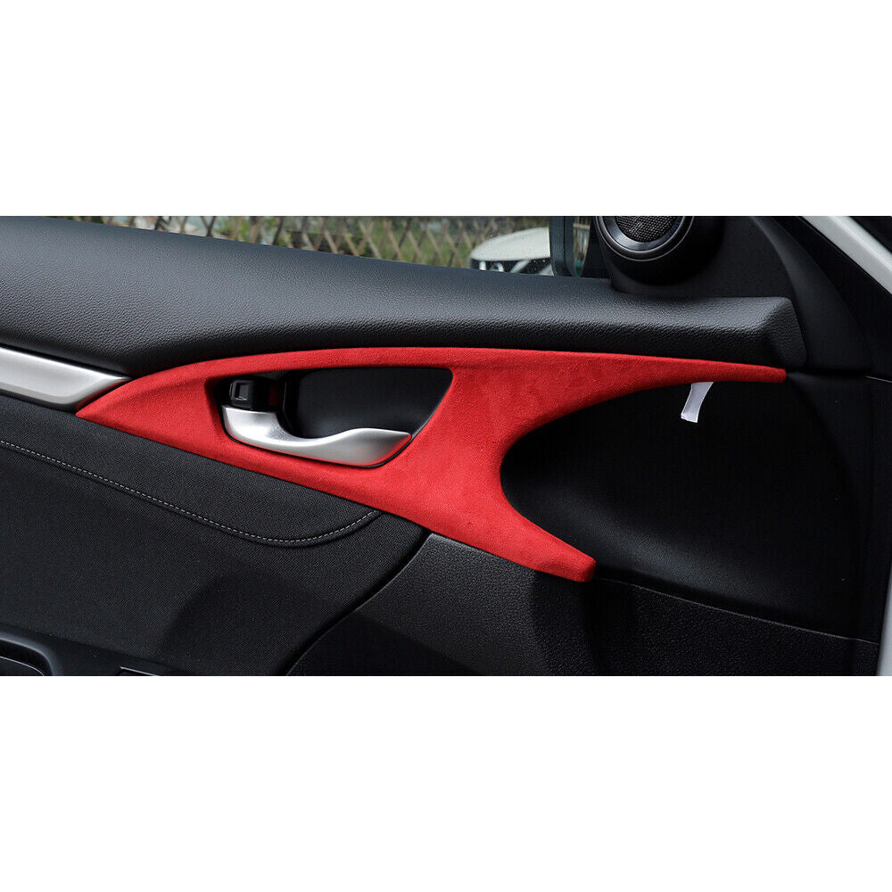Inner Door Handle Bowl Cover Trim for Honda for Civic 2016-2021 Red Alcantara Suede